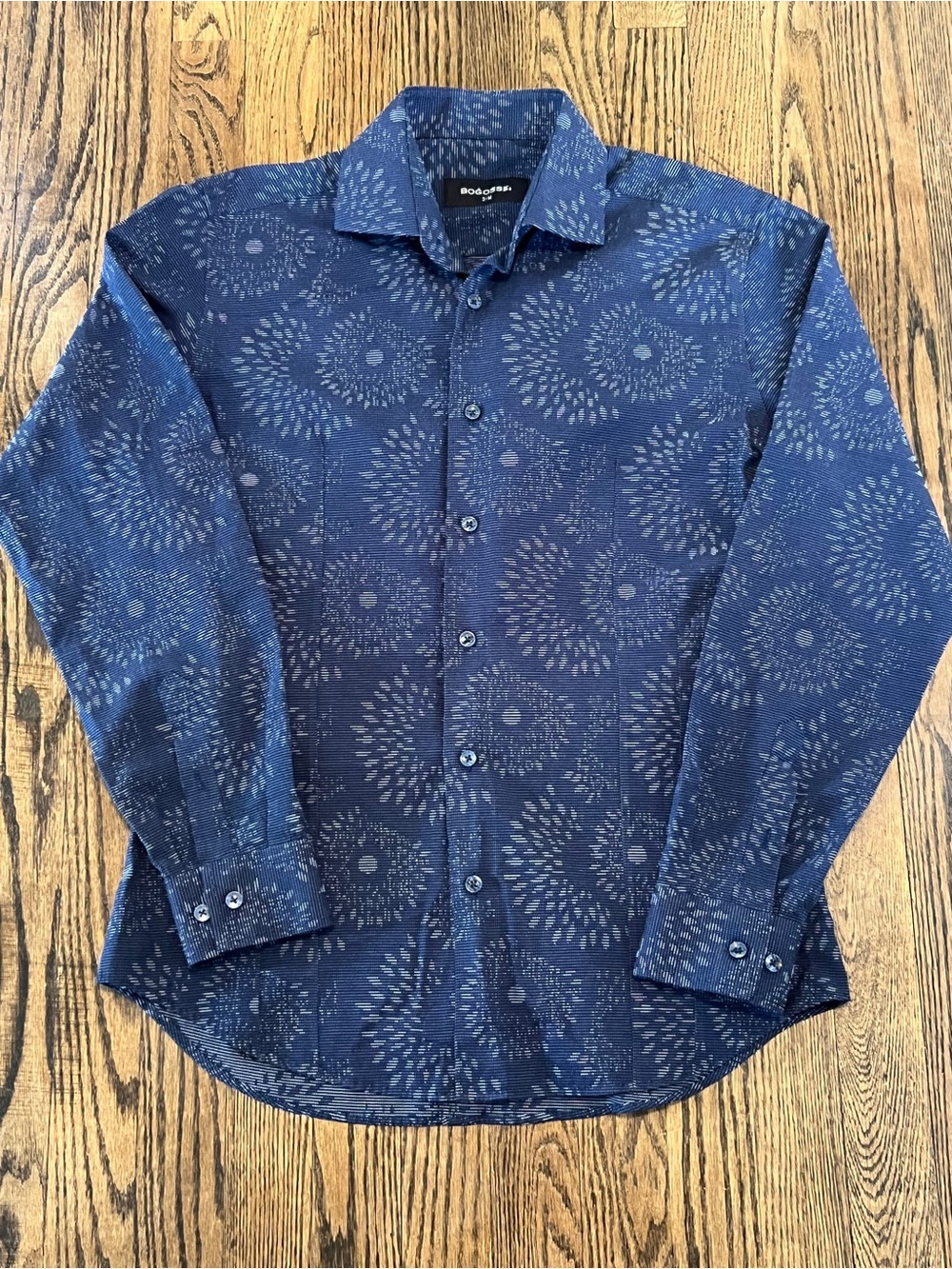 Bogosse Men's Navy Patterned Long-Sleeve Button-Down Shirt